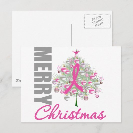 Vrolijk kerstfeest borstkankerroze lintje feestdagenkaart (Voorkant / Achterkant)