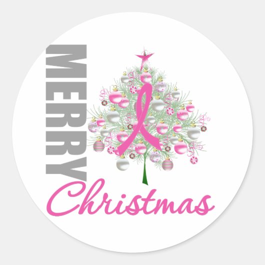 Vrolijk kerstfeest borstkankerroze lintje ronde sticker (Voorkant)