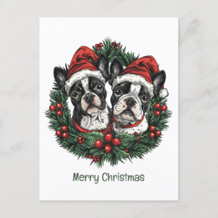 Vrolijk kerstfeest Boston Terrier Dogs Holiday Wre Briefkaart