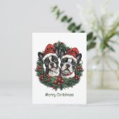 Vrolijk kerstfeest Boston Terrier Dogs Holiday Wre Briefkaart (Staand voorkant)