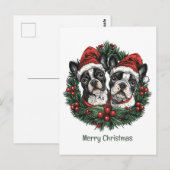 Vrolijk kerstfeest Boston Terrier Dogs Holiday Wre Briefkaart (Voorkant / Achterkant)