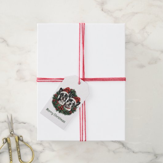 Vrolijk kerstfeest Boston Terrier Dogs Holiday Wre Cadeaulabel (Met Touw)