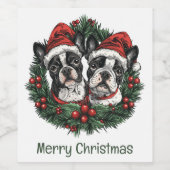 Vrolijk kerstfeest Boston Terrier Dogs Holiday Wre Wijn Etiket (Enkel label)