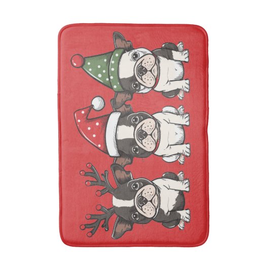 Vrolijk kerstfeest Boston Terrier Honden Badmat (Voorkant Verticaal)