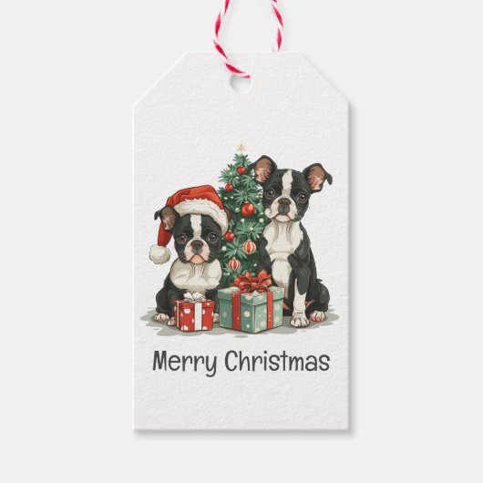 Vrolijk kerstfeest Boston Terrier Honden Cadeaulabel (Voorkant)