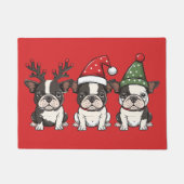 Vrolijk kerstfeest Boston Terrier Honden Deurmat (Voorkant)