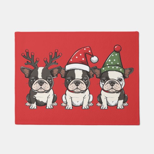 Vrolijk kerstfeest Boston Terrier Honden Deurmat (Voorkant)