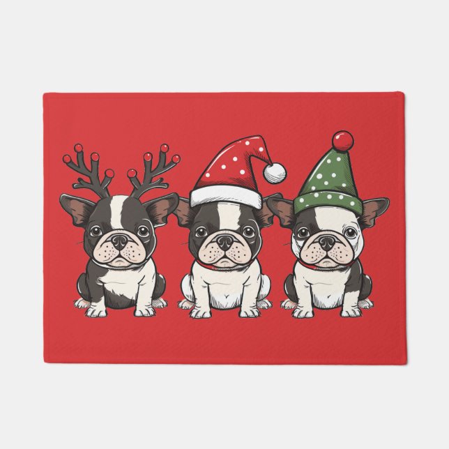 Vrolijk kerstfeest Boston Terrier Honden Deurmat (Voorkant)