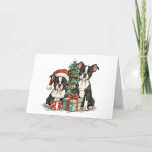Vrolijk kerstfeest Boston Terrier Honden Feestdagen Kaart
