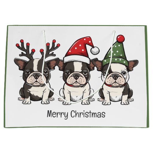 Vrolijk kerstfeest Boston Terrier Honden Groot Cadeauzakje (Voorkant)