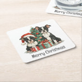 Vrolijk kerstfeest Boston Terrier Honden Kartonnen Onderzetters (Schuin)