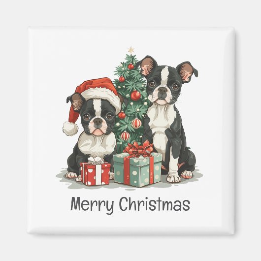 Vrolijk kerstfeest Boston Terrier Honden Magneet (Voorkant)