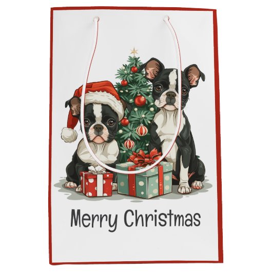 Vrolijk kerstfeest Boston Terrier Honden Medium Cadeauzakje (Voorkant)