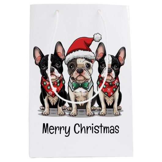 Vrolijk kerstfeest Boston Terrier Honden Medium Cadeauzakje (Voorkant)