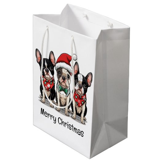 Vrolijk kerstfeest Boston Terrier Honden Medium Cadeauzakje (Achterkant Gekanteld)