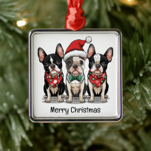 Vrolijk kerstfeest Boston Terrier Honden Metalen Ornament