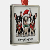 Vrolijk kerstfeest Boston Terrier Honden Metalen Ornament (Rechts)