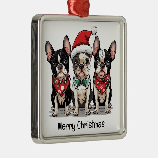 Vrolijk kerstfeest Boston Terrier Honden Metalen Ornament (Rechts)