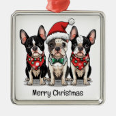 Vrolijk kerstfeest Boston Terrier Honden Metalen Ornament (Voorkant)