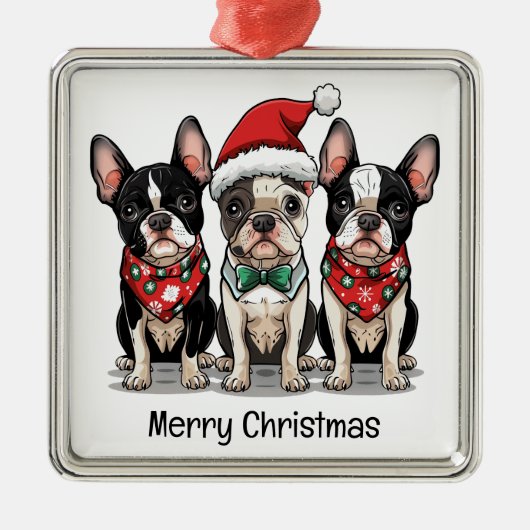 Vrolijk kerstfeest Boston Terrier Honden Metalen Ornament (Voorkant)