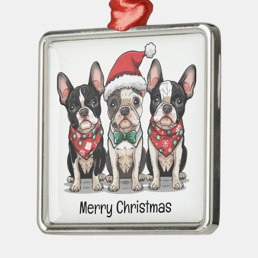 Vrolijk kerstfeest Boston Terrier Honden Metalen Ornament (Links)