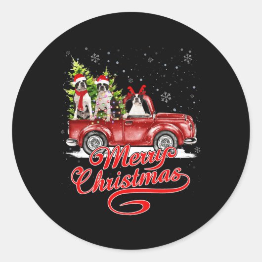 Vrolijk Kerstfeest Boston Terrier Honden Santa Rei Ronde Sticker (Voorkant)