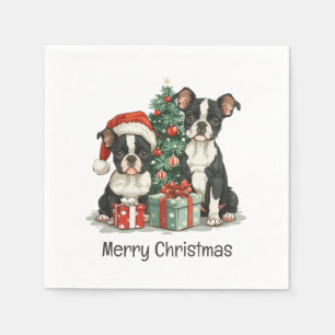 Vrolijk kerstfeest Boston Terrier Honden Servet