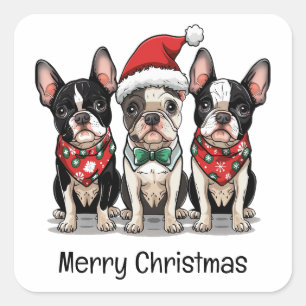 Vrolijk kerstfeest Boston Terrier Honden Vierkante Sticker