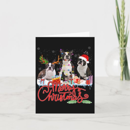 Vrolijk kerstfeest Boston Terrier Santa Reindeer L Kaart (Voorkant)