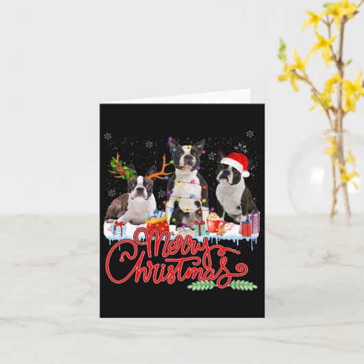 Vrolijk kerstfeest Boston Terrier Santa Reindeer L Kaart (Gele Bloem)