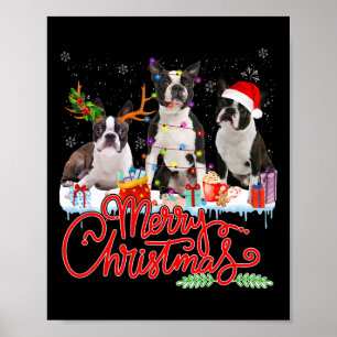 Vrolijk kerstfeest Boston Terrier Santa Reindeer L Poster