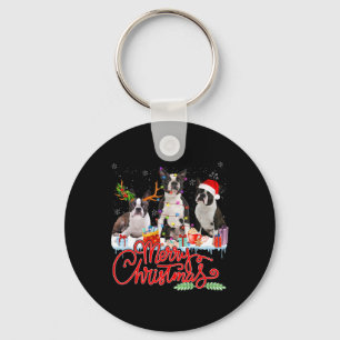 Vrolijk kerstfeest Boston Terrier Santa Reindeer L Sleutelhanger
