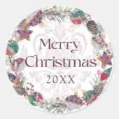Vrolijk Kerstfeest Botanical & Baubles Krans Ronde Sticker (Voorkant)