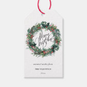 Vrolijk kerstfeest Botanical Berry Wreath Cadeaulabel (Voorkant)