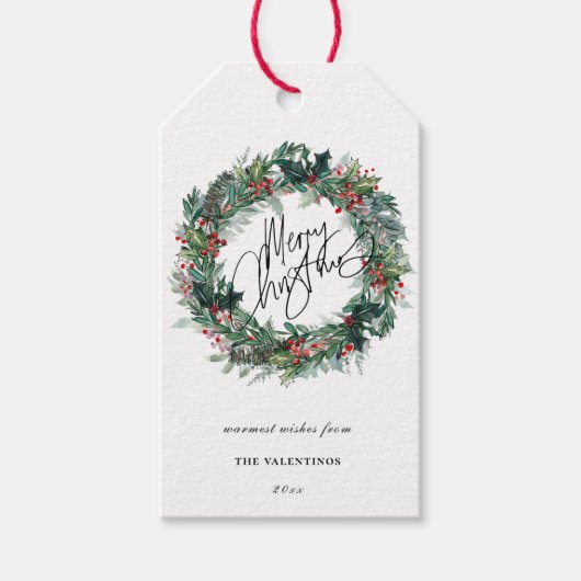 Vrolijk kerstfeest Botanical Berry Wreath Cadeaulabel (Voorkant)