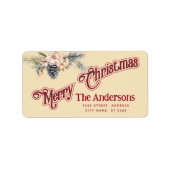 Vrolijk Kerstfeest botanische dennenappel Etiket (Voorkant)