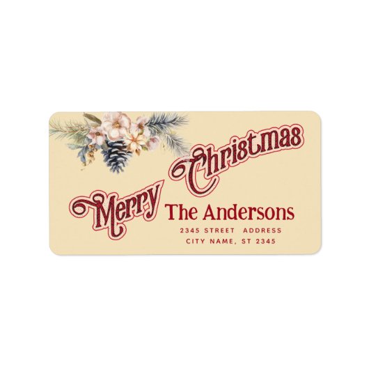 Vrolijk Kerstfeest botanische dennenappel Etiket (Voorkant)