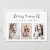 vrolijk kerstfeest | Botanische drie foto minimali Feestdagenkaart (Voorkant)