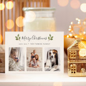 vrolijk kerstfeest | Botanische drie foto minimali Feestdagenkaart
