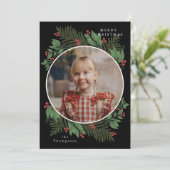 Vrolijk Kerstfeest Botanische Foto Greenery Krans Feestdagenkaart (Staand voorkant)