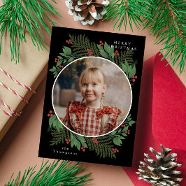 Vrolijk Kerstfeest Botanische Foto Greenery Krans Feestdagenkaart