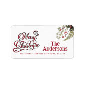  Vrolijk Kerstfeest botanische hulst Etiket (Voorkant)