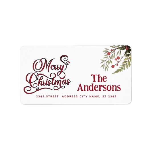  Vrolijk Kerstfeest botanische hulst Etiket (Voorkant)