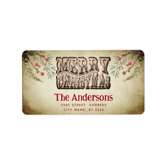  Vrolijk Kerstfeest botanische hulst Etiket (Voorkant)