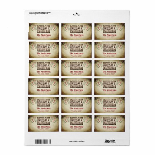  Vrolijk Kerstfeest botanische hulst Etiket (Full Sheet)