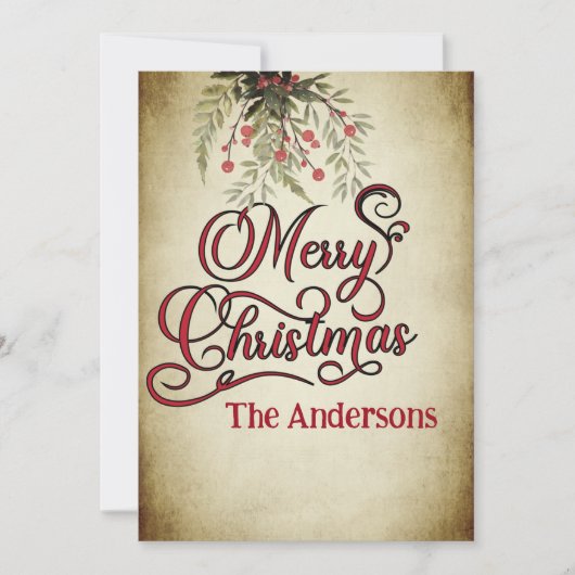  Vrolijk Kerstfeest botanische hulst Feestdagenkaart (Voorkant)