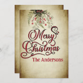  Vrolijk Kerstfeest botanische hulst Feestdagenkaart (Voorkant / Achterkant)