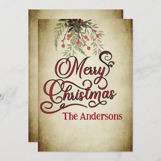  Vrolijk Kerstfeest botanische hulst Feestdagenkaart (Voorkant / Achterkant)