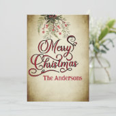  Vrolijk Kerstfeest botanische hulst Feestdagenkaart (Staand voorkant)