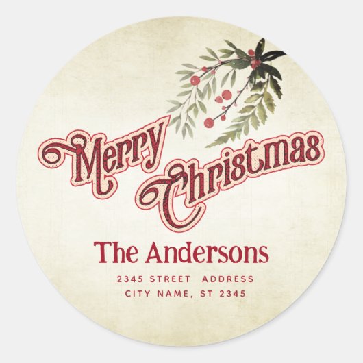  Vrolijk Kerstfeest botanische hulst Ronde Sticker (Voorkant)